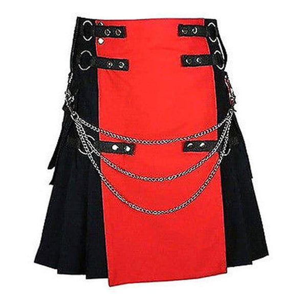 Scottish Red & Black Fashion Kilt Detachable Apron Flap pockets Formal and Casual Occasions - Kilt Box Shop