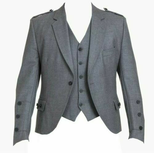 Light Grey Argyle Kilt Jacket and 5 -button waistcoat