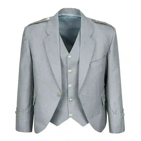 Custom Charcoal Argyle Kilt Jacket & Waistcoat - Pure Wool, Made-to-Measure
