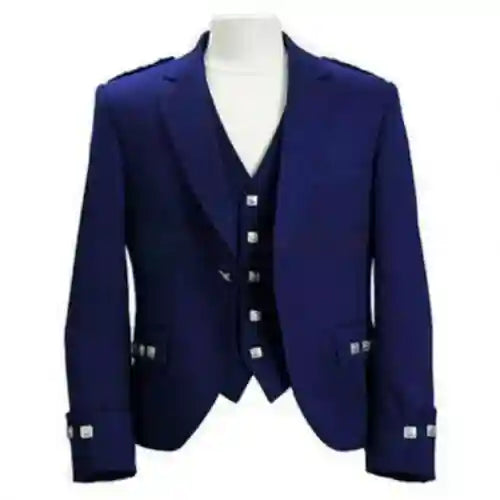 Scottish Argyle Kilt Jacket with Vest - Custom Made Blue Wedding Fashion Jacket