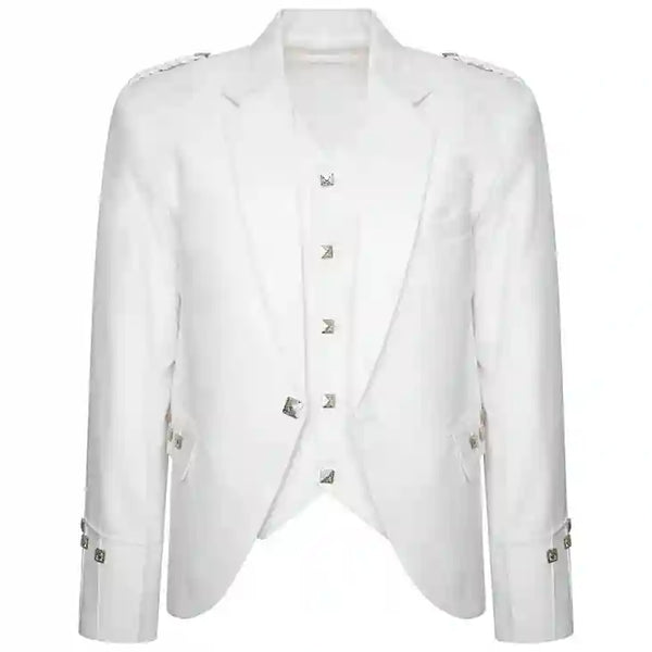 White Scottish Argyle kilt Jacket & Waistcoat/Vest Pipe Band Jacket Wedding Dress