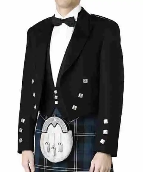Custom Made Prince Charlie Jacket with Vest 100% Wool Men's Wedding Kilt Jacket