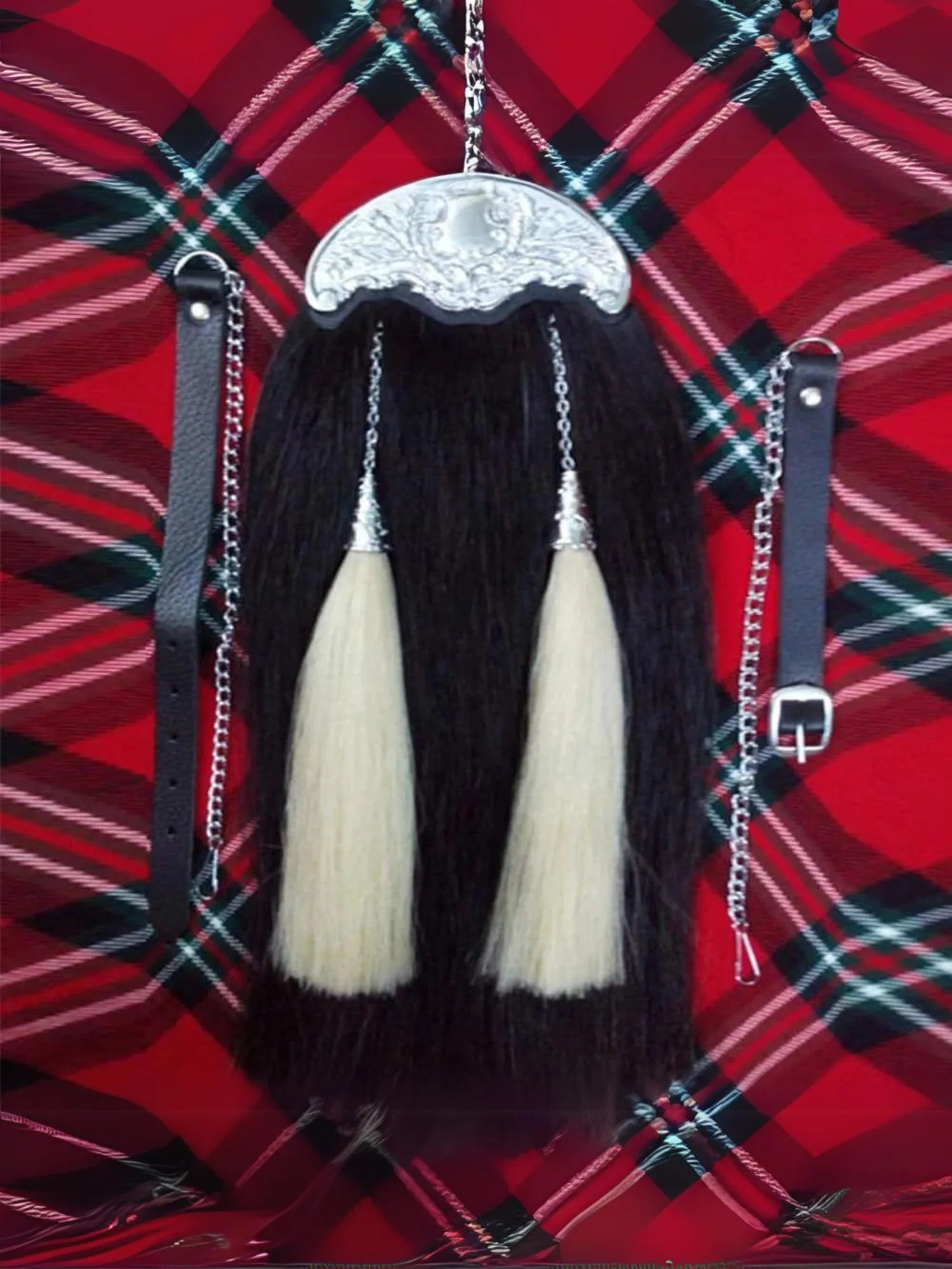 Original Long Horse Hair Scottish Dress Sporran - Genuine Leather, Adjustable Belt, Three Tassels - View #8