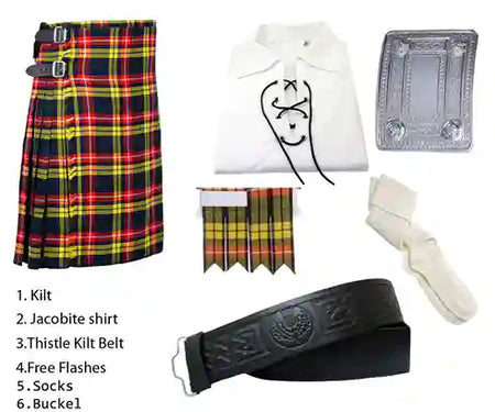 Scottish Black Watch Weathered Highland Dress Tartan Men's Kilt Traditional Highland, Kilt + Celtic Sporran + Chain+Belt+Buckle+Pin