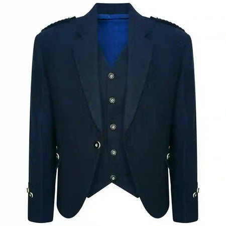 New Blue Men's Tweed Scottish Kilt Jacket with Waistcoat