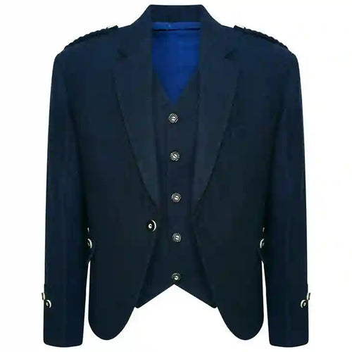 Tweed Crail Highland Blue Kilt Jacket and Waistcoat Scottish Wedding Dress