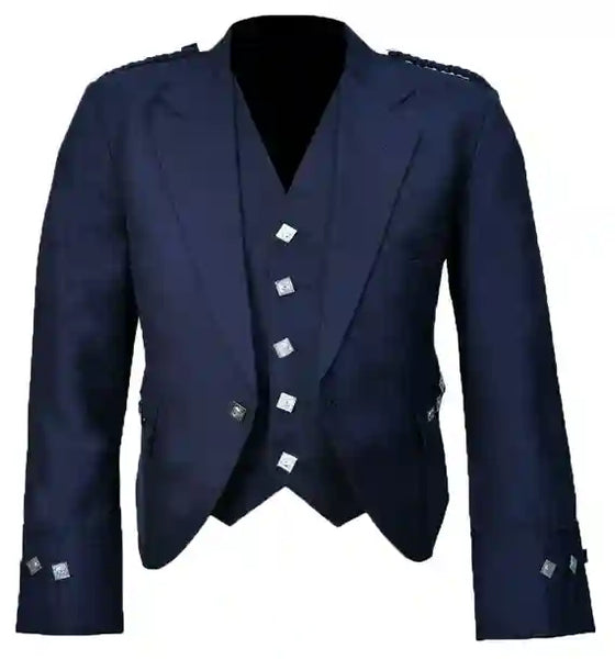 Argyle Jacket & Waistcoat Navy Blue Men Scottish Jacket