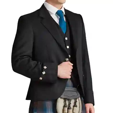 Scottish Men Argyle Kilt Jacket with 5 Button Vest Ex Hire Jacket