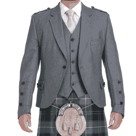 New Blue Men's Tweed Scottish Kilt Jacket with Waistcoat
