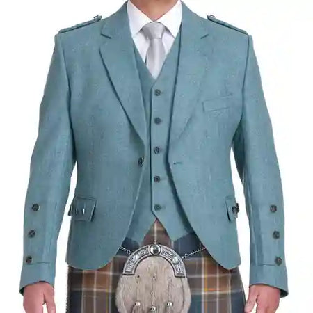 Custom Grey Argyle Kilt Jacket & Waistcoat - Handmade, Wool, Made-to-Measure
