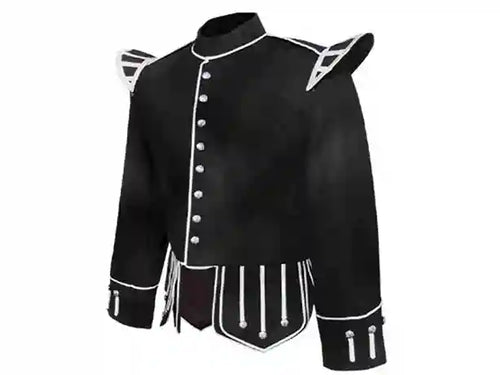 100% Wool Blend Military Piper Drummer Doublet Highland Jacket Black