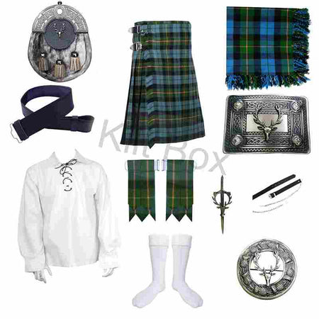 Scottish Black Watch Weathered Highland Dress Tartan Men's Kilt Traditional Highland, Kilt + Celtic Sporran + Chain+Belt+Buckle+Pin