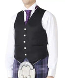 Scottish Argyle 5 button Black Vest in Serge Wool
