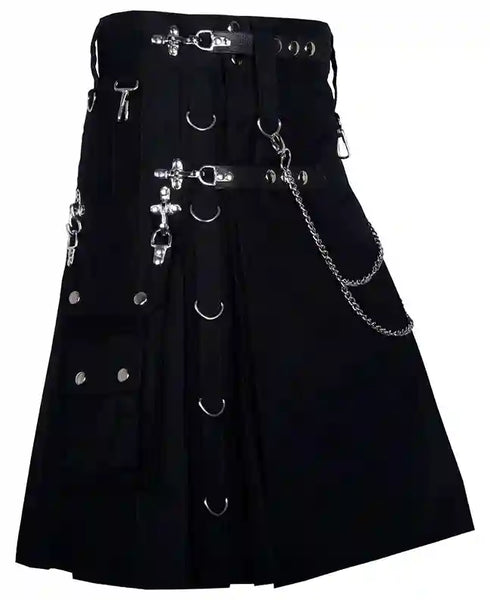 Gothic Kilt Detachable Pockets Modern Gothic Fashion Kilt Active Men