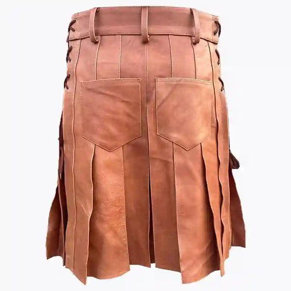 Brown Leather Utility Kilt for Men