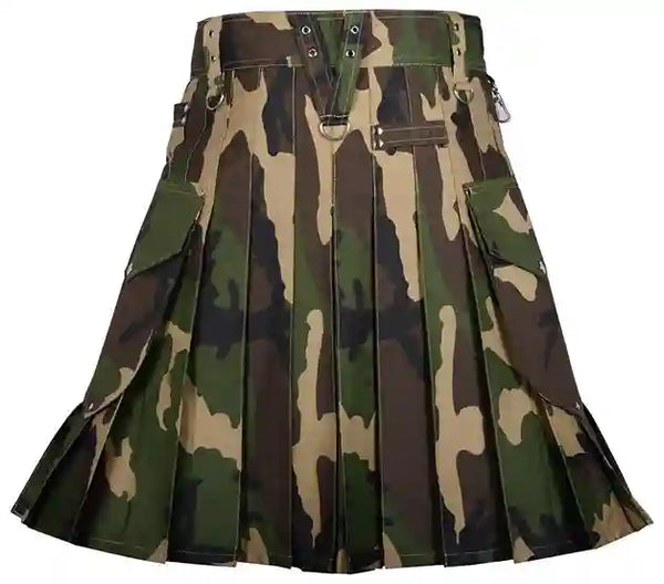 Utility Kilt with Cargo Pockets - Army Camouflage Cotton Kilt