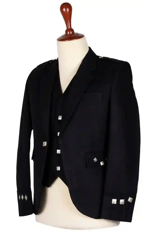 Scottish Black Argyll Kilt Jacket and Vest - Prince Charlie Jacket