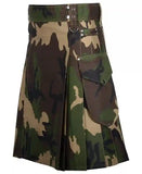 Utility Kilt with Cargo Pockets - Army Camouflage Cotton Kilt