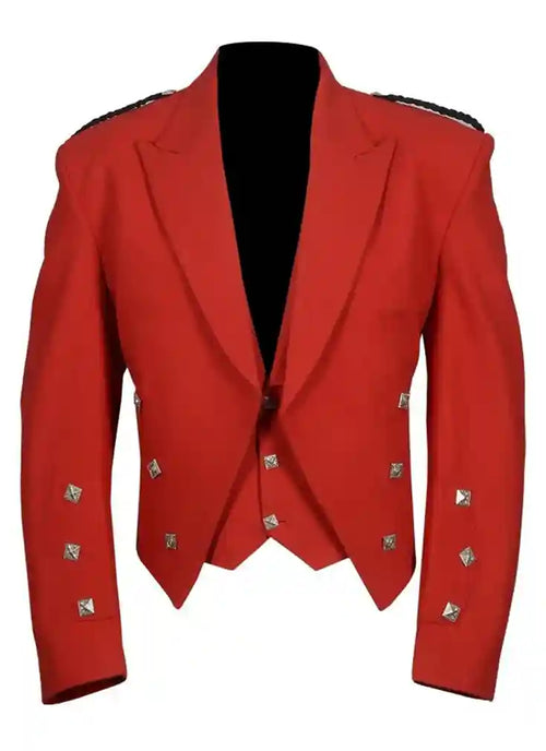 Prince Charlie Jacket With Waistcoat in Red Color