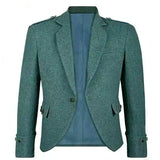 Custom Made Scottish Highland Men's Green Tweed Argyle Kilt Jacket with 5 Buttons Vest
