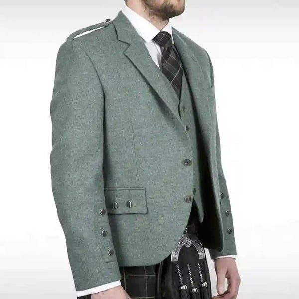 Scottish Lovat Green Argyle Kilt Jacket with Vest Wedding kilt jacket for men