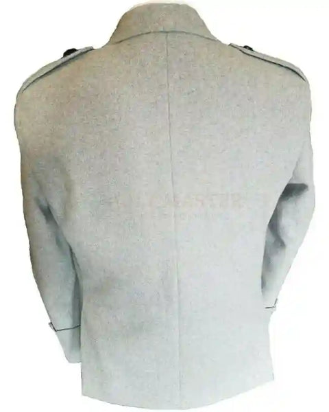 Scottish Argyle Kilt Jacket With Vest Handmade Light Grey Wedding Jacket For Men