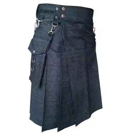 Heavy Denim Kilt Durable Fabric With Straps Flap Pockets