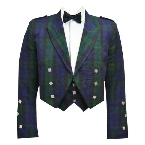 Custom Made - Prince Charlie Jacket & Waistcoat In Black Watch Tartan
