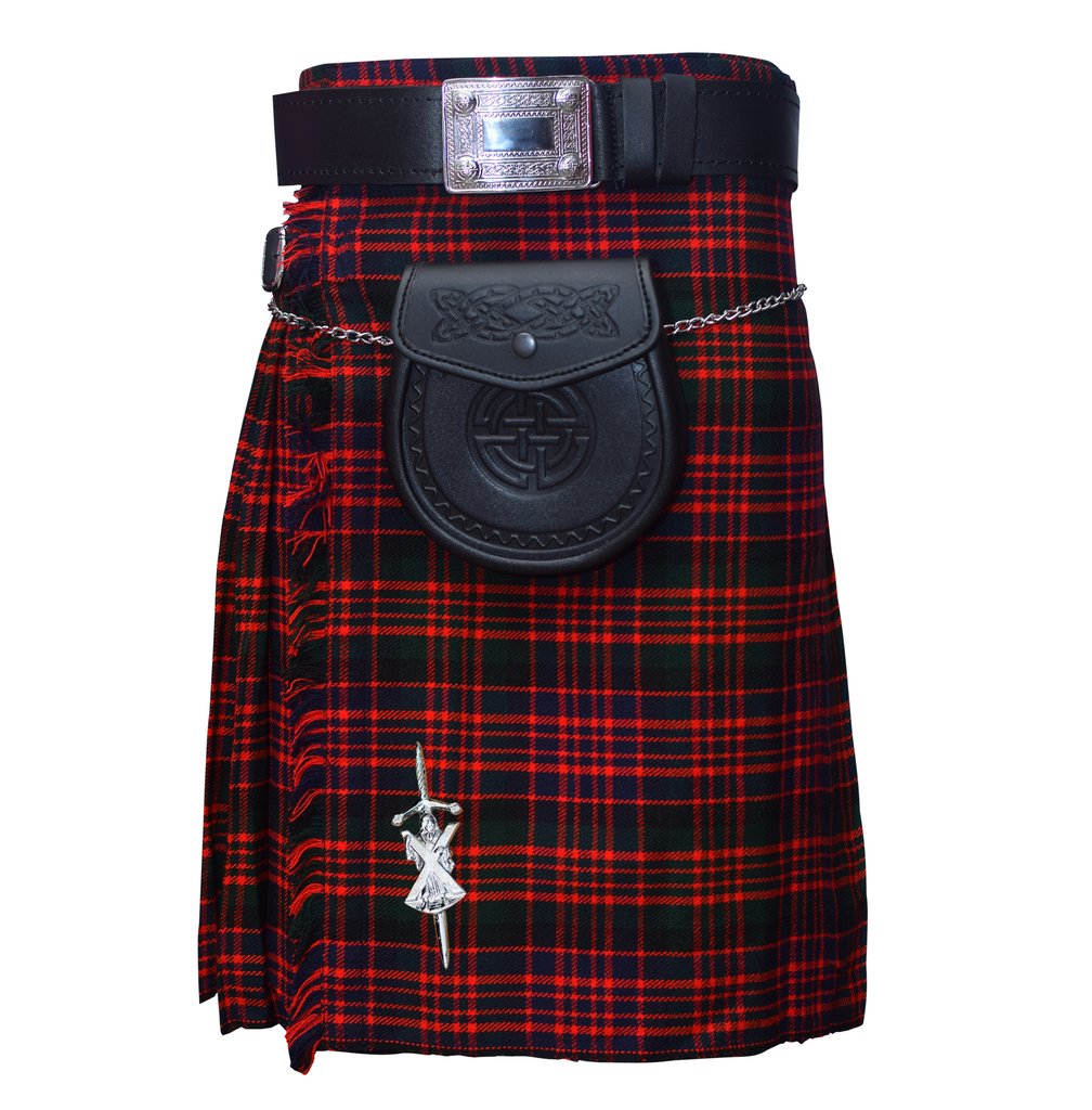 Macdonald Tartan Traditional Scottish Men's Kilt Outfit Thistle Pin, Buckle, Belt, Sporran Set