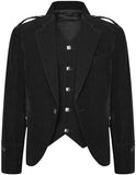 Men's Black Color Velvet Scottish Highland Argyle Kilt Jacket & Waistcoat