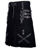 Utility Black Cotton Gothic Kilt Cargo Pockets Modern Gothic Fashion Kilt Active Men - Kilt Box Shop