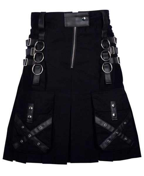 Utility Black Cotton Gothic Kilt Cargo Pockets Modern Gothic Fashion Kilt Active Men - Kilt Box Shop