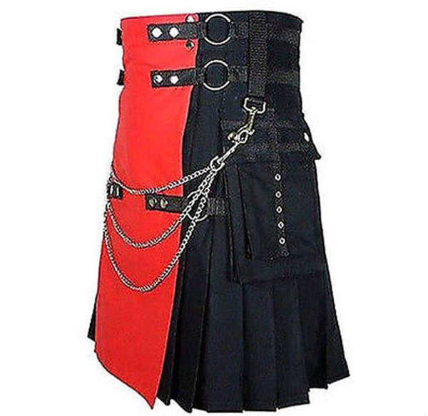 Scottish Red & Black Fashion Kilt Detachable Apron Flap pockets Formal and Casual Occasions - Kilt Box Shop