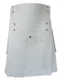 Men White Utility Fashion Active Sport Kilt With 2 Cargo Pockets - Kilt Box Shop