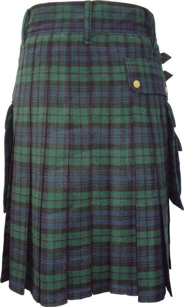 Scottish Modern Black Watch Tartan Utility Fashion Pocket Active Men Kilt - Kilt Box Shop
