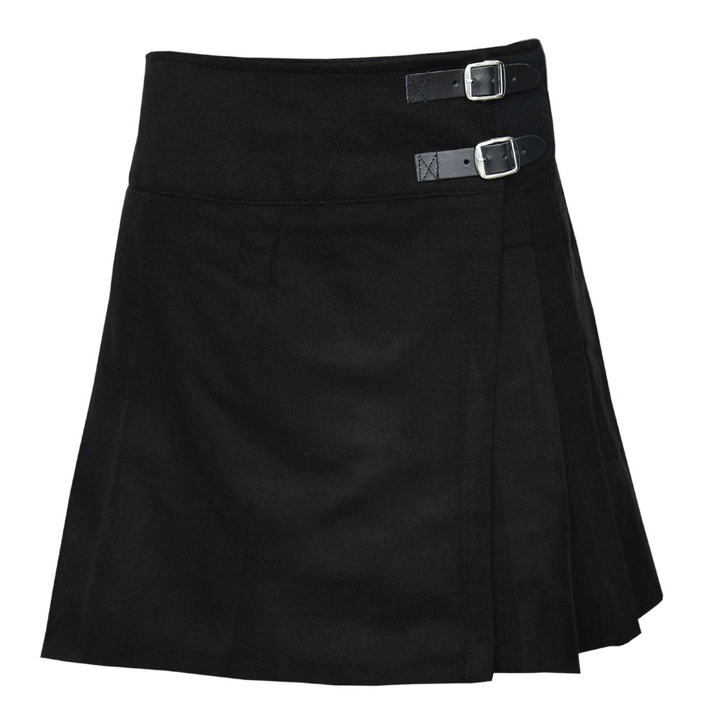Ladies Scottish Black Plain Mini Kilt Skirt Tartan Pleated
