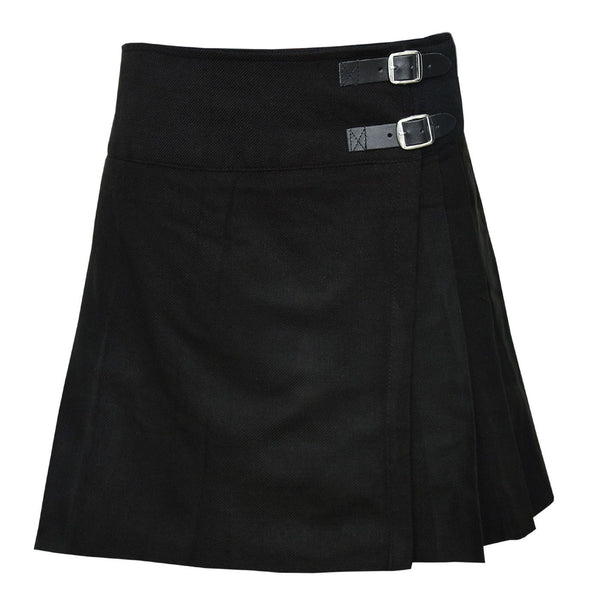 Ladies Scottish Black Plain Mini Kilt Skirt Tartan Pleated - Kilt Box Shop