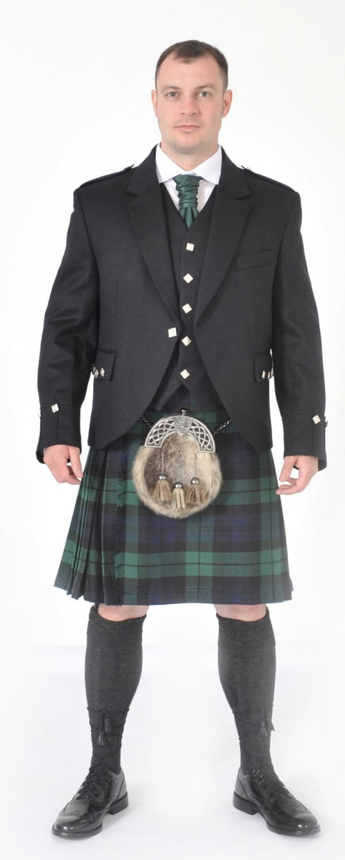 Scottish Wedding Outfit With 8 yard Kilt - Argyle Jacket in Black Watch